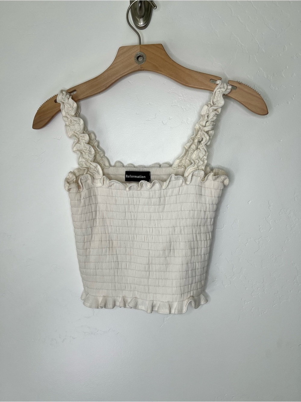 Reformation Smocked Ruffle Tank